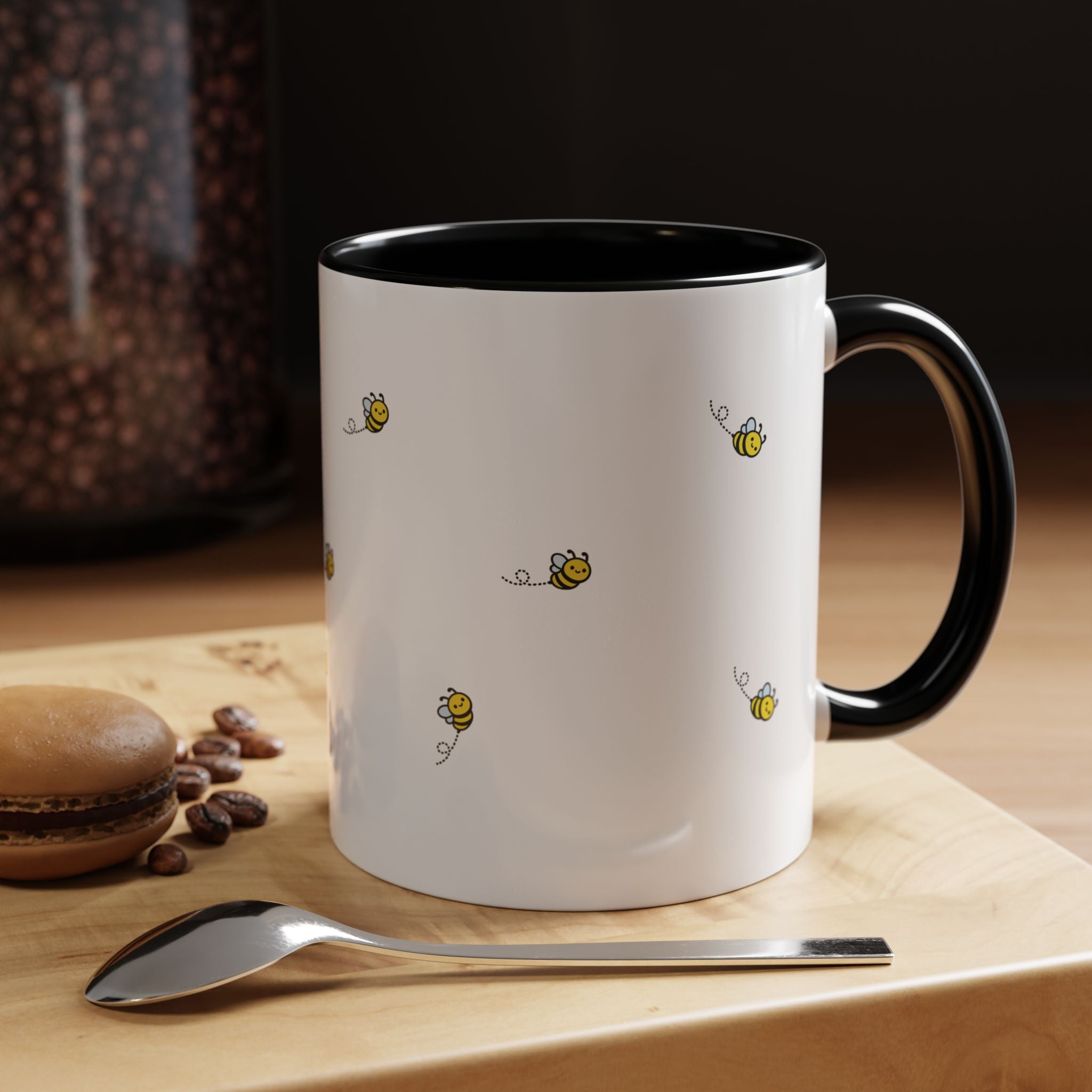 Bee Kind... Bee Pattern Accent Coffee Mug — Cute Bumblebee Dotted 11/15oz Tea Cup