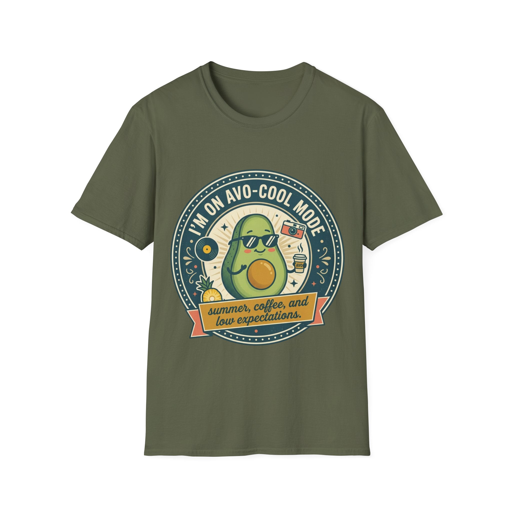 Avocado Graphic T-Shirt — "I'm on Avo-Cool Mode" Summer Coffee Tee