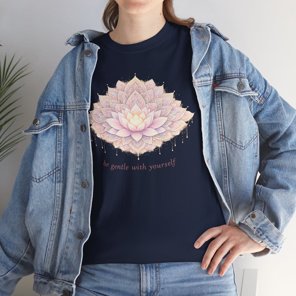 Lotus Floral Tee — "Be Gentle With Yourself" Inspirational Graphic T-Shirt