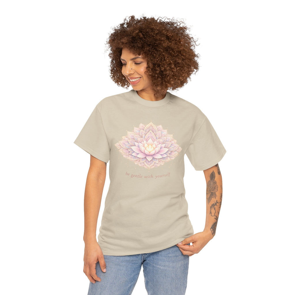 Lotus Floral Tee — "Be Gentle With Yourself" Inspirational Graphic T-Shirt