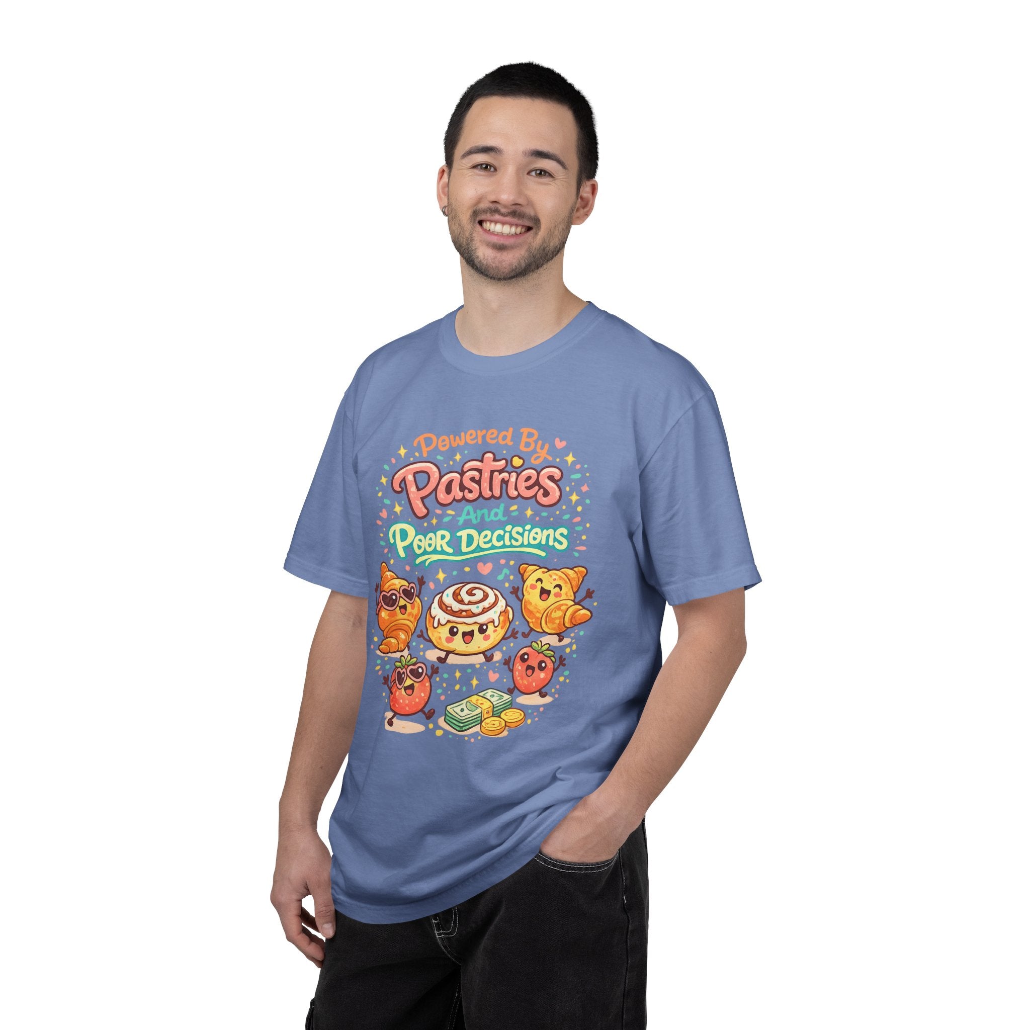 Pastry Power T-Shirt — “Powered by Pastries and Poor Decisions” Cute Baked Goods Graphic Tee