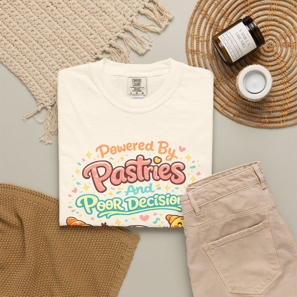 Pastry Power T-Shirt — “Powered by Pastries and Poor Decisions” Cute Baked Goods Graphic Tee