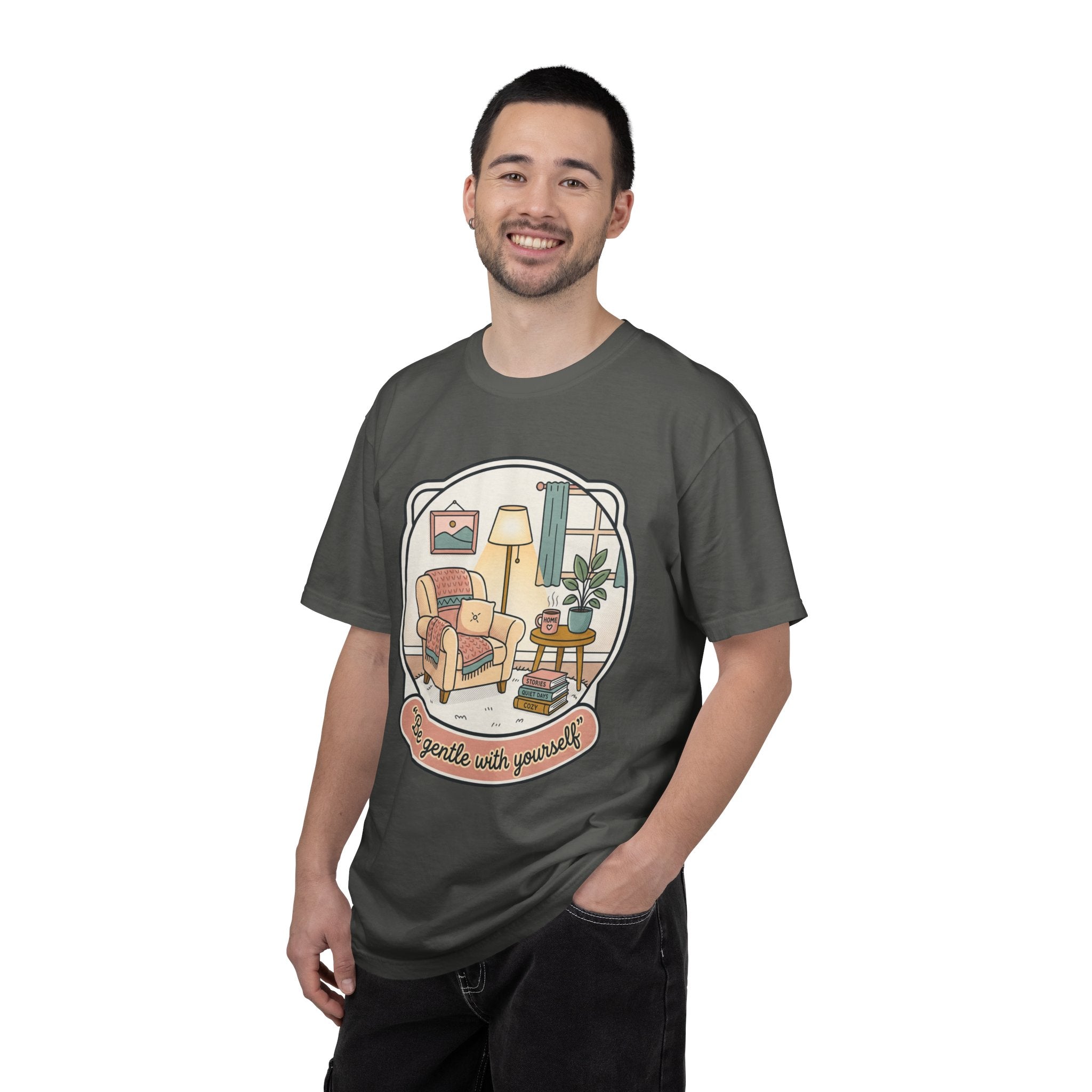 Be Gentle With Yourself T-Shirt — Cozy Living Room Self-Care Tee