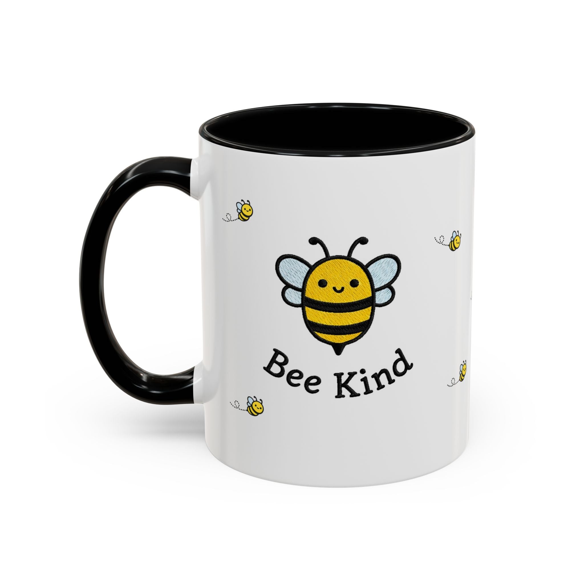 Bee Kind... Bee Pattern Accent Coffee Mug — Cute Bumblebee Dotted 11/15oz Tea Cup