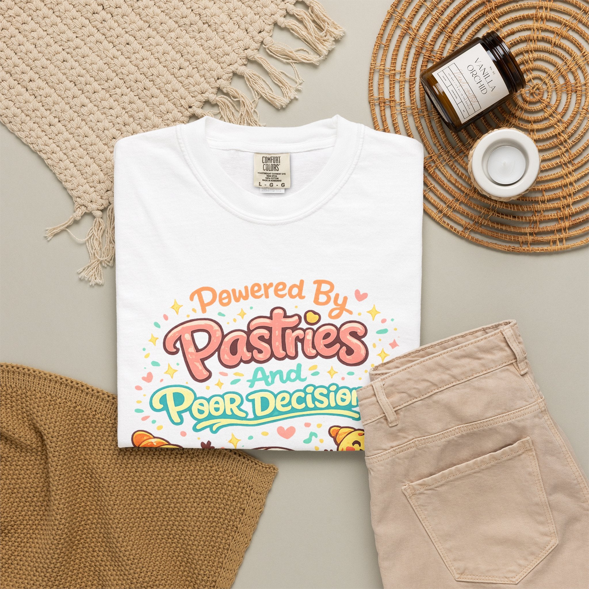Pastry Power T-Shirt — “Powered by Pastries and Poor Decisions” Cute Baked Goods Graphic Tee