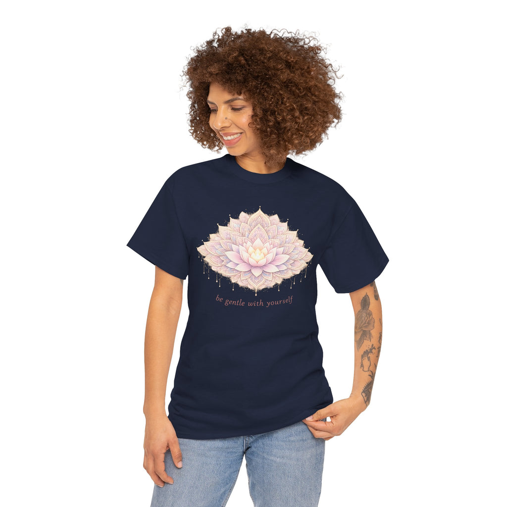 Lotus Floral Tee — "Be Gentle With Yourself" Inspirational Graphic T-Shirt
