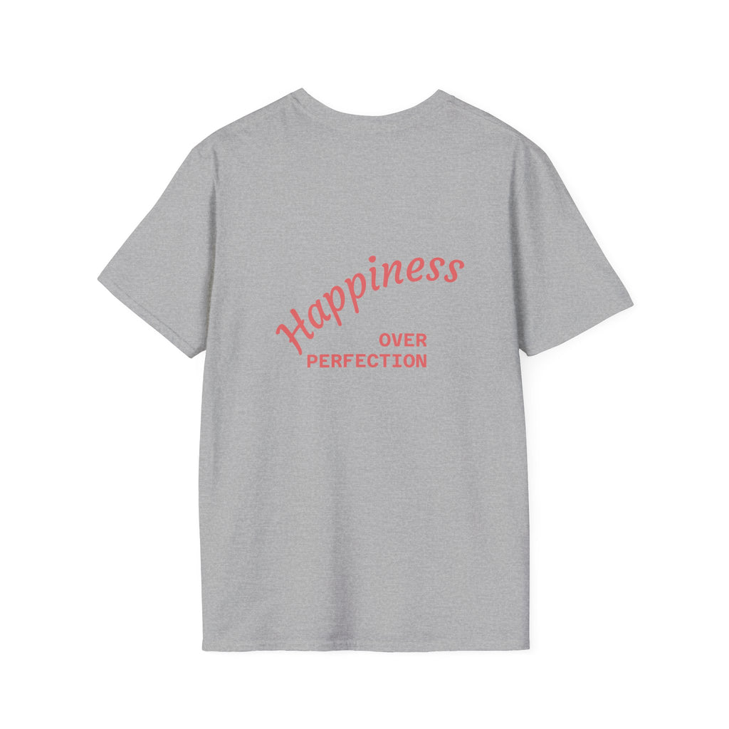 Birthday Cupcake T-Shirt — "Happy Birthday" with Balloons & "Happiness Over Perfection" Back