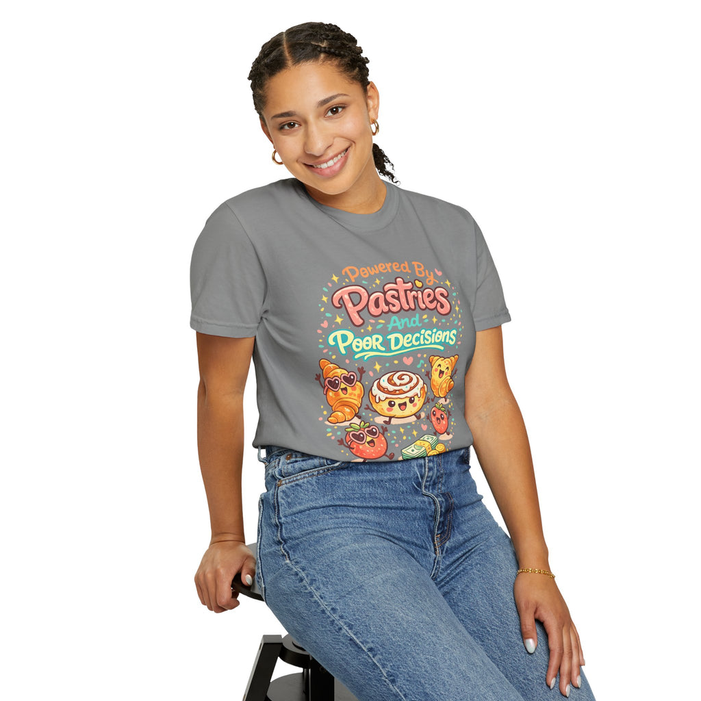 Pastry Power T-Shirt — “Powered by Pastries and Poor Decisions” Cute Baked Goods Graphic Tee