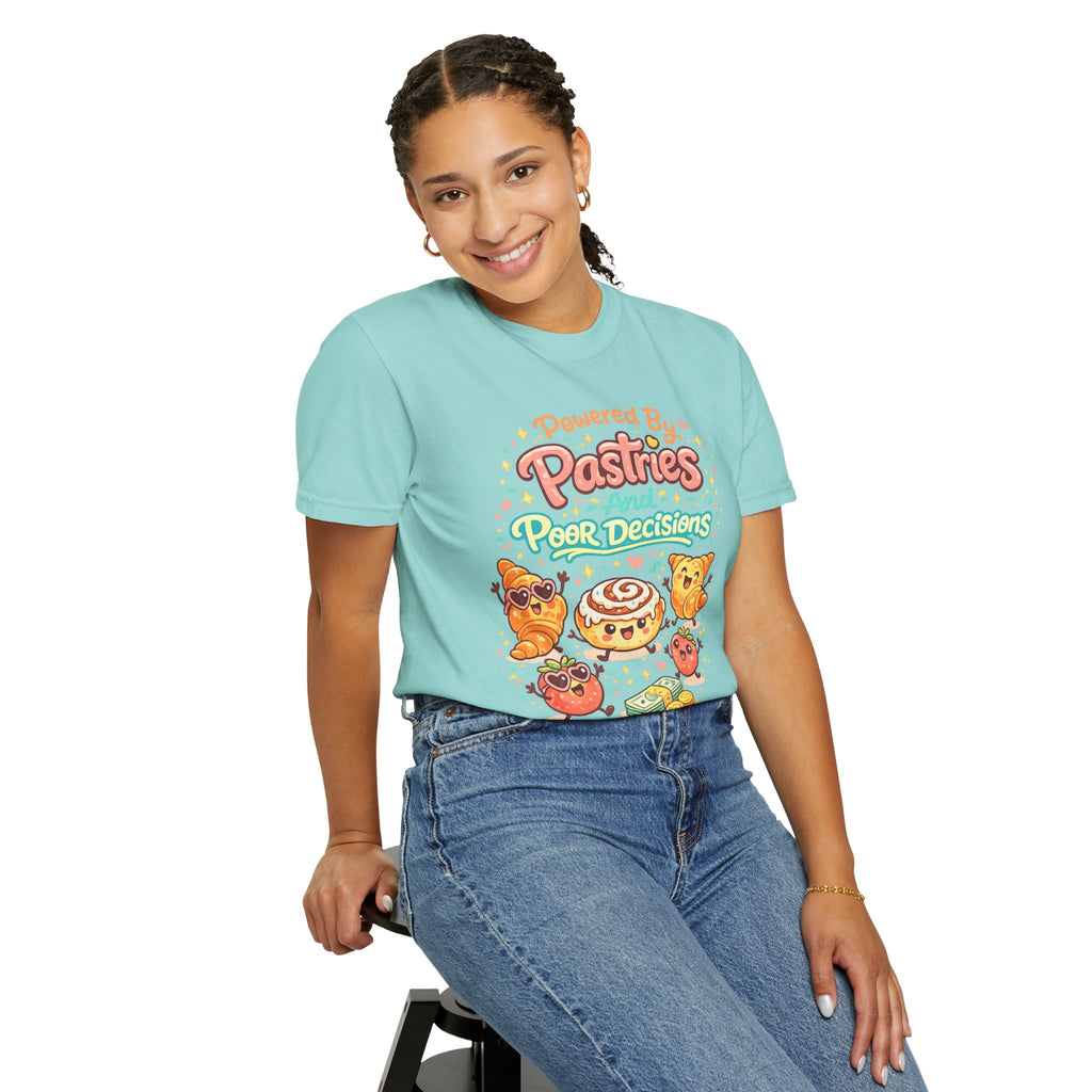Pastry Power T-Shirt — “Powered by Pastries and Poor Decisions” Cute Baked Goods Graphic Tee