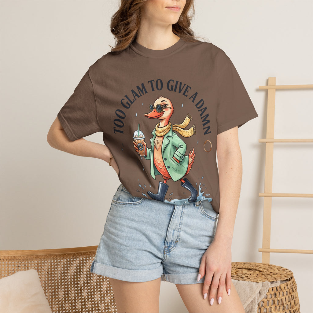 Duck Graphic T-Shirt — "Too Glam to Give a Damn" | No Ducks Given Back Print