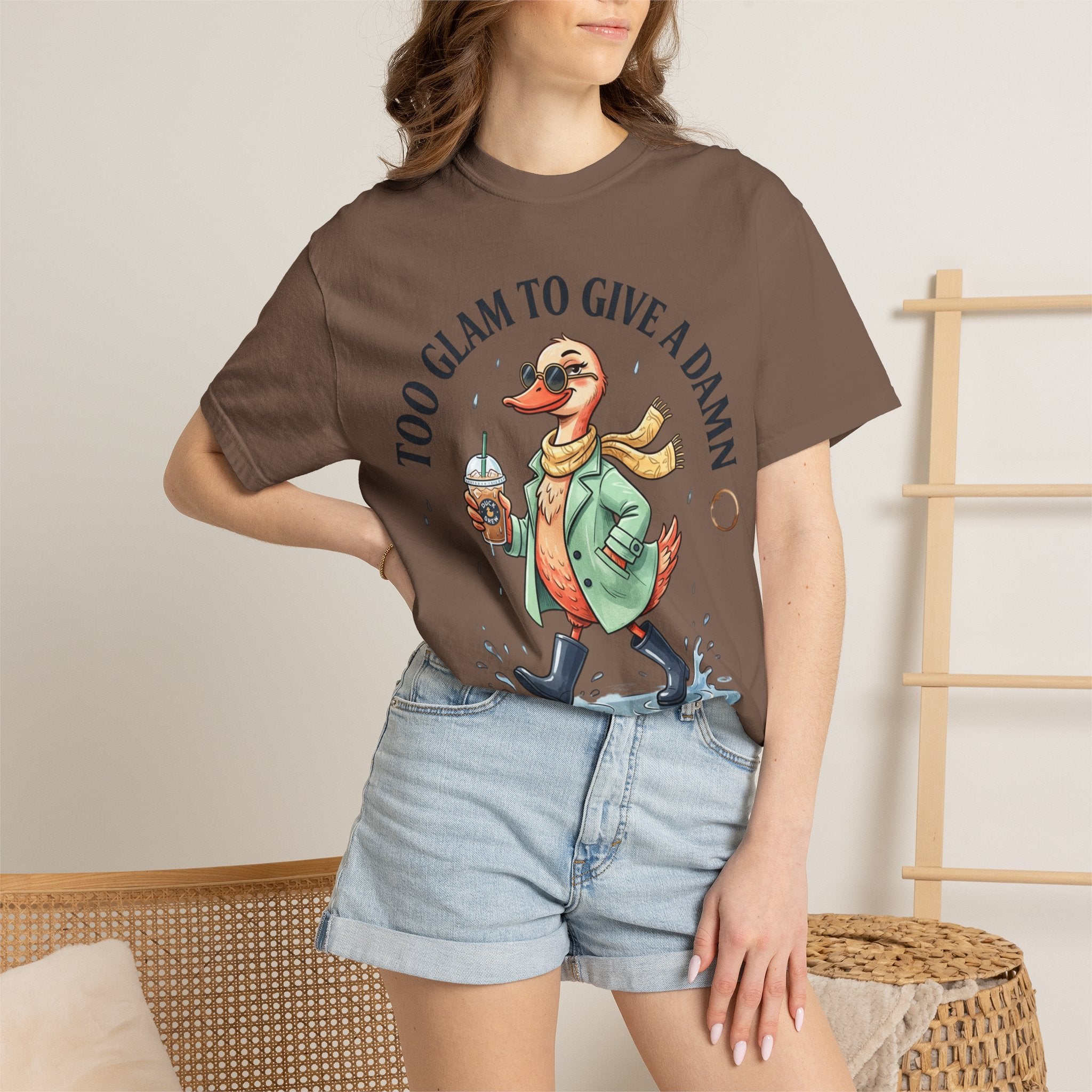 Duck Graphic T-Shirt — "Too Glam to Give a Damn" | No Ducks Given Back Print