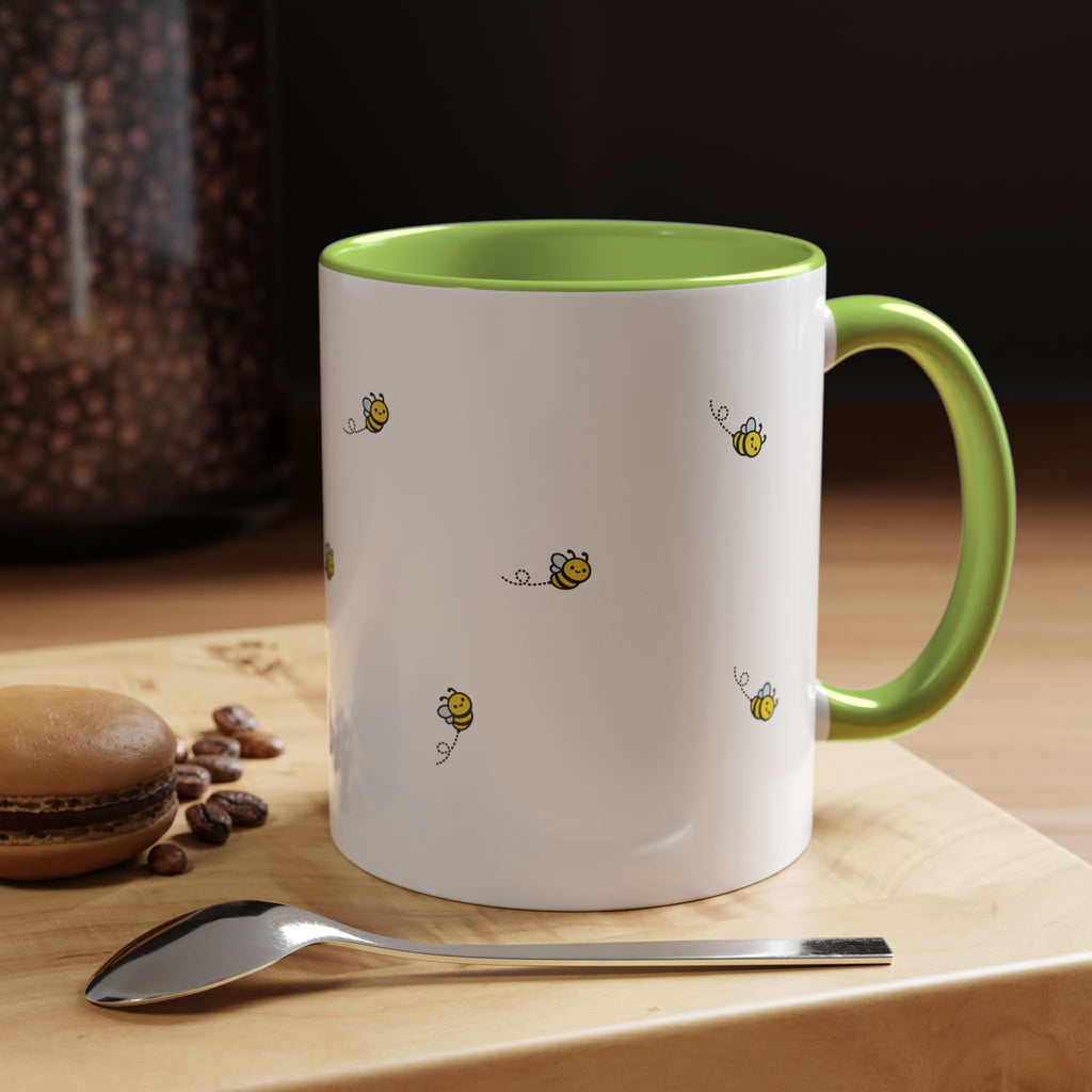 Bee Kind... Bee Pattern Accent Coffee Mug — Cute Bumblebee Dotted 11/15oz Tea Cup