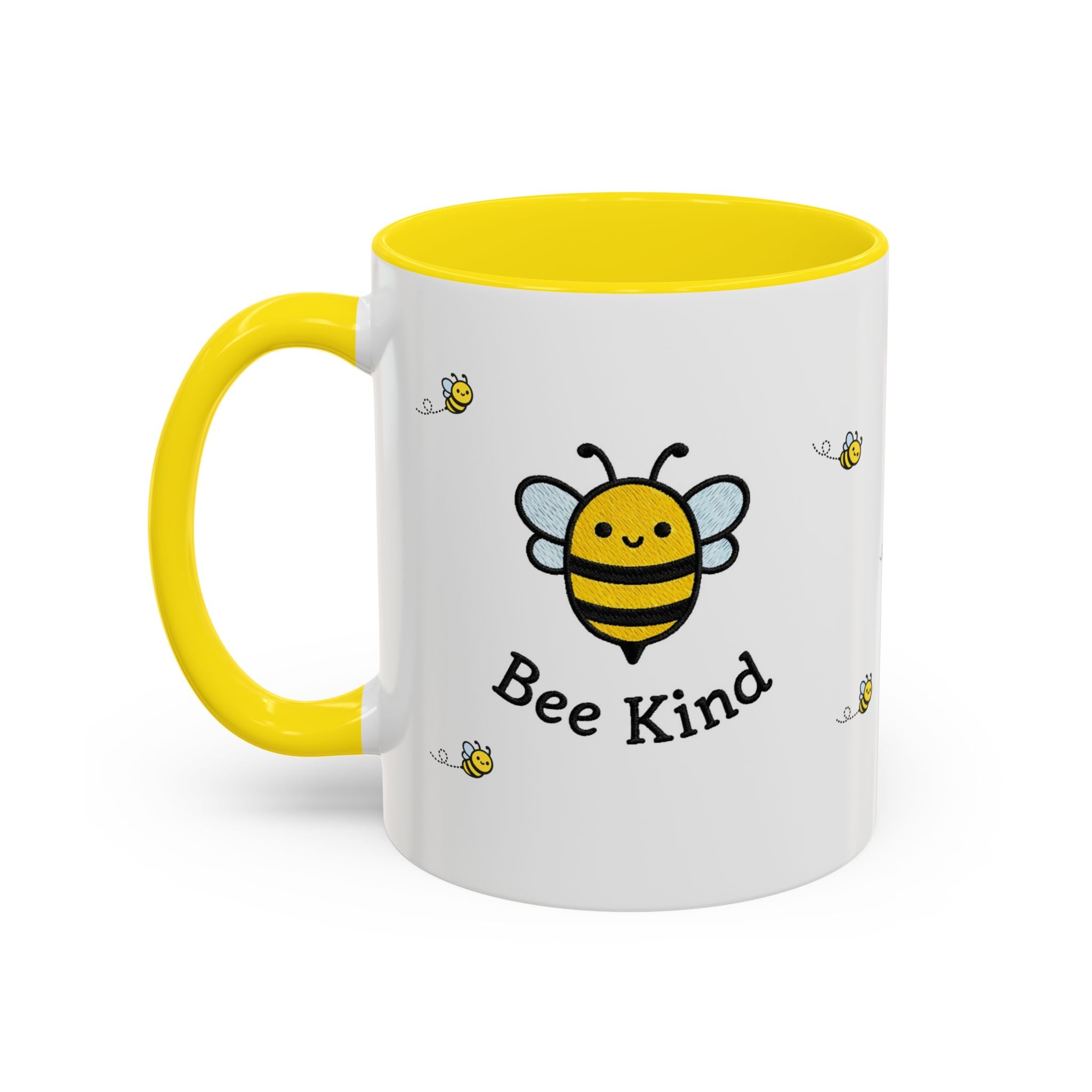 Bee Kind... Bee Pattern Accent Coffee Mug — Cute Bumblebee Dotted 11/15oz Tea Cup