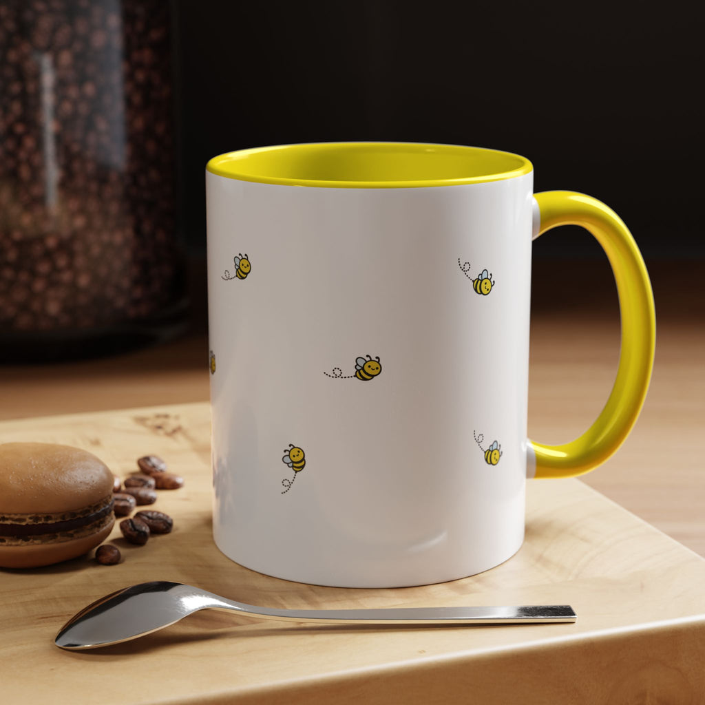 Bee Kind... Bee Pattern Accent Coffee Mug — Cute Bumblebee Dotted 11/15oz Tea Cup