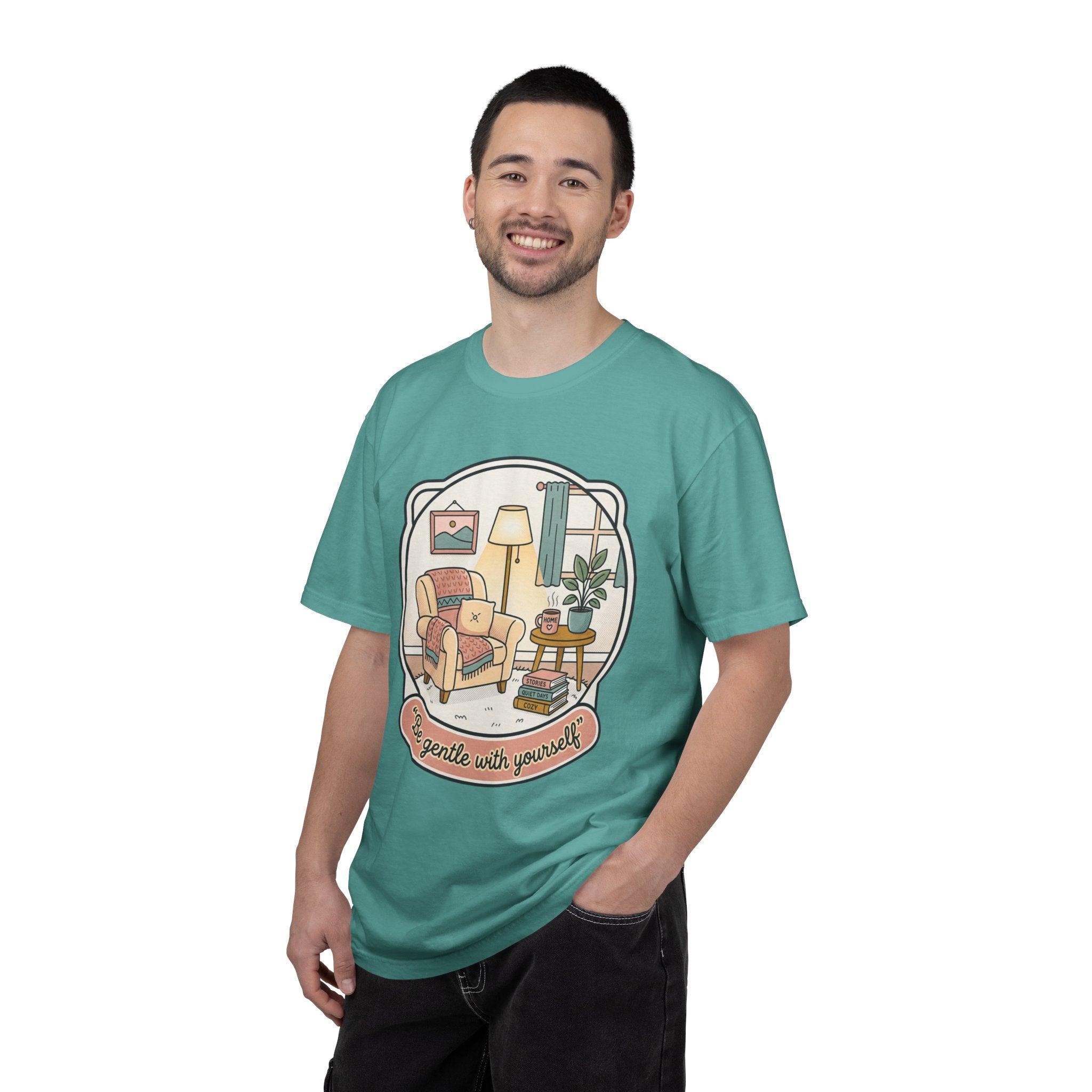 Be Gentle With Yourself T-Shirt — Cozy Living Room Self-Care Tee