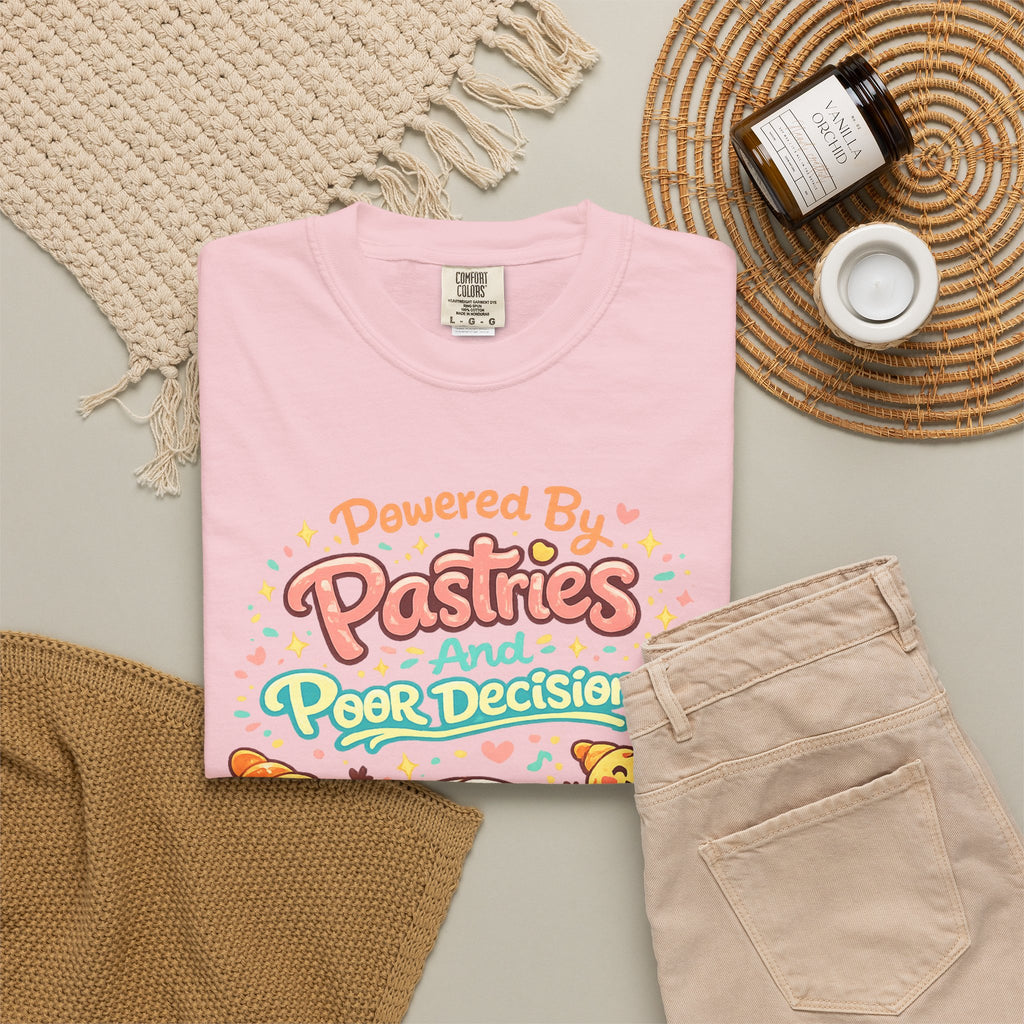 Pastry Power T-Shirt — “Powered by Pastries and Poor Decisions” Cute Baked Goods Graphic Tee