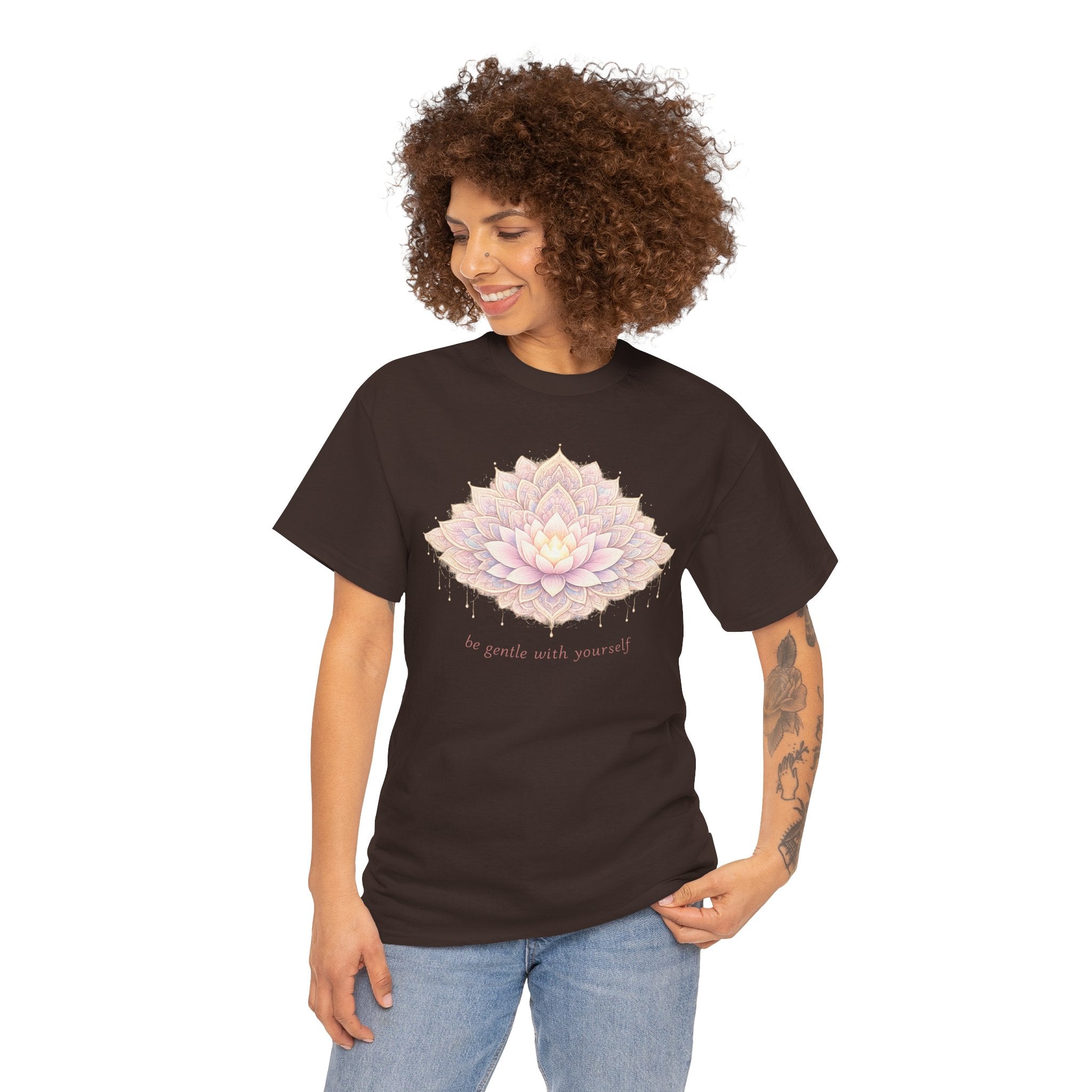 Lotus Floral Tee — "Be Gentle With Yourself" Inspirational Graphic T-Shirt