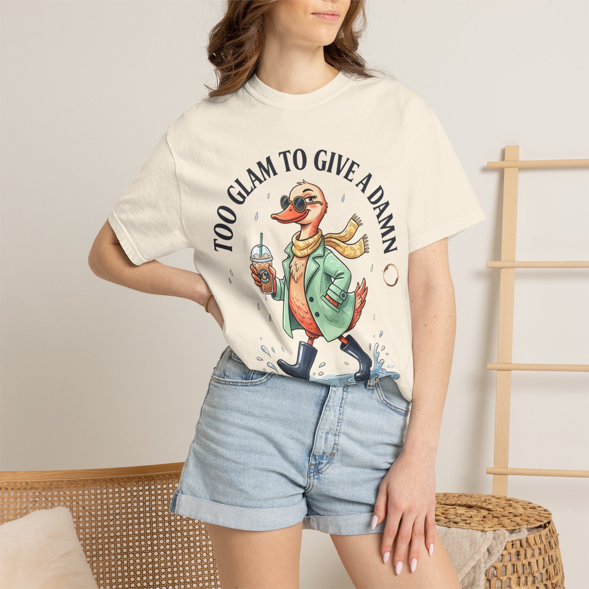 Duck Graphic T-Shirt — "Too Glam to Give a Damn" | No Ducks Given Back Print