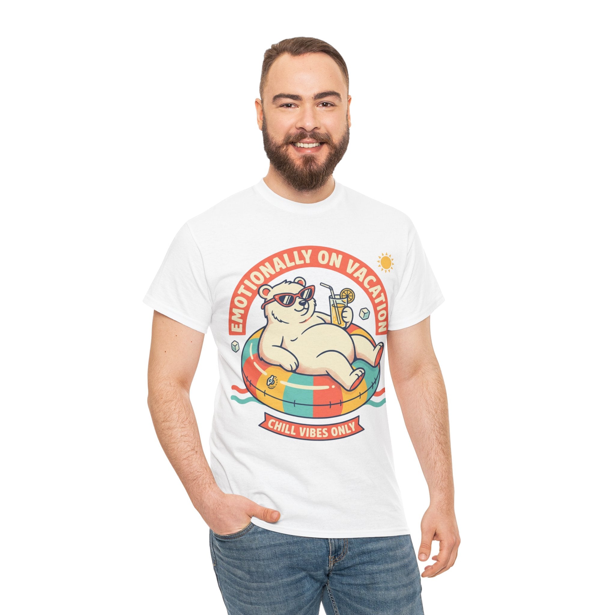 T-Shirt — "Emotionally On Vacation" Chill Vibes Tee (Back: Resting Rich Face)