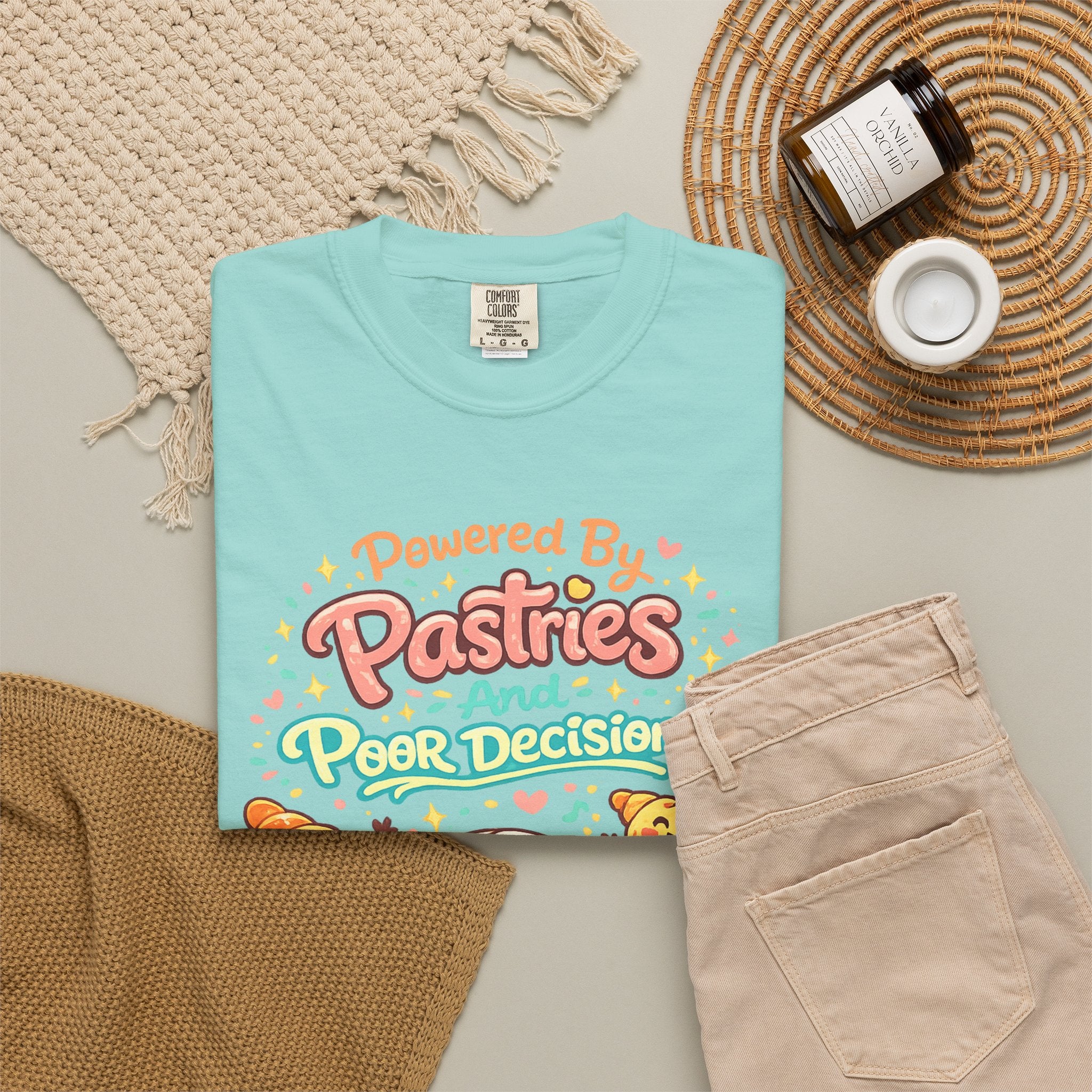 Pastry Power T-Shirt — “Powered by Pastries and Poor Decisions” Cute Baked Goods Graphic Tee
