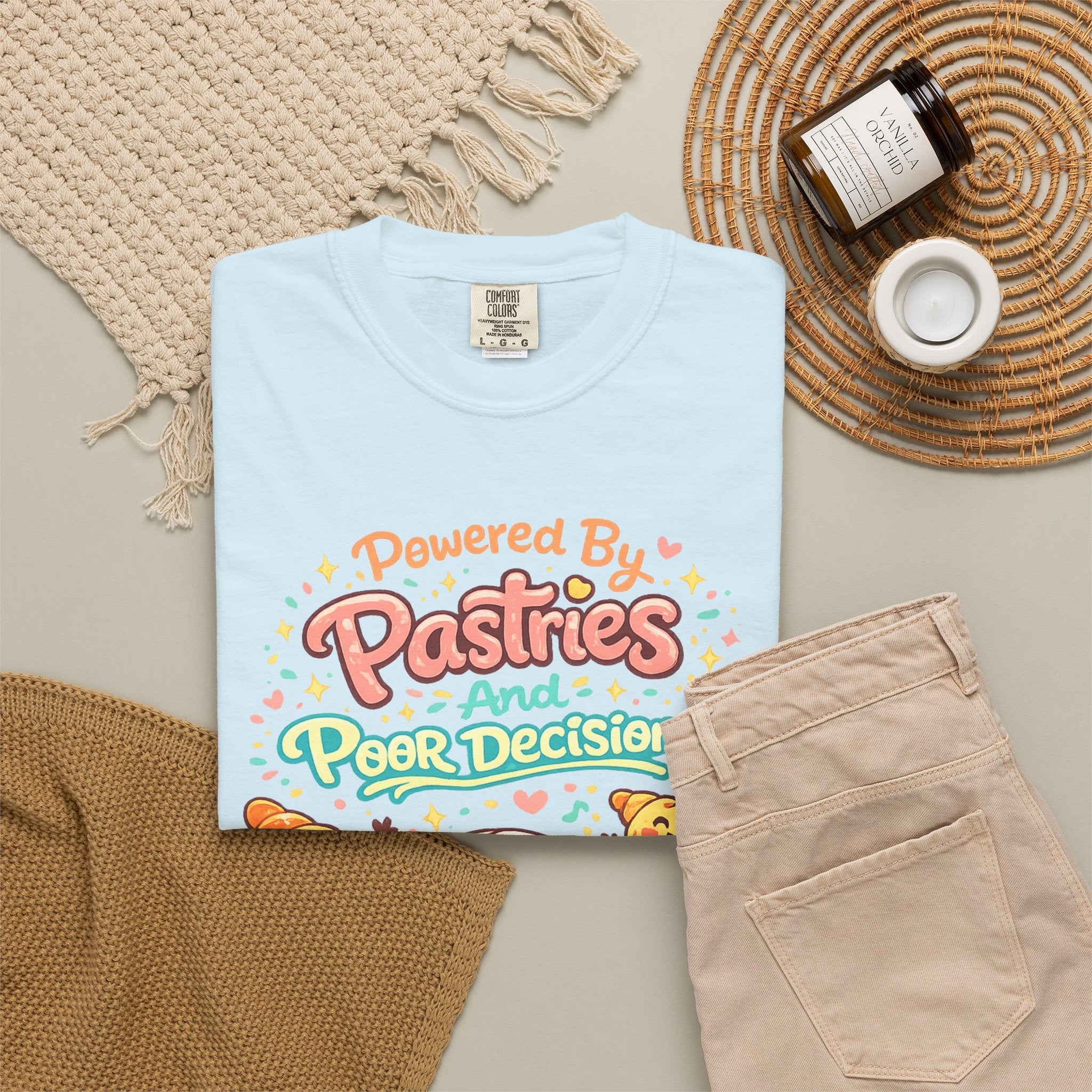 Pastry Power T-Shirt — “Powered by Pastries and Poor Decisions” Cute Baked Goods Graphic Tee