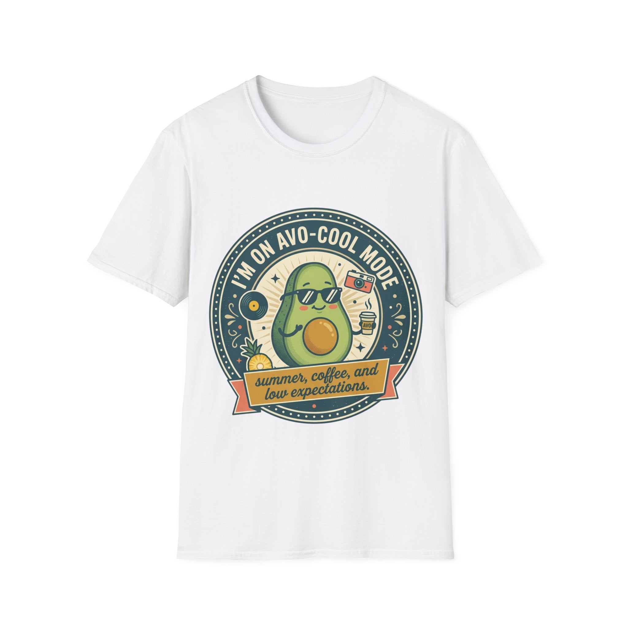 Avocado Graphic T-Shirt — "I'm on Avo-Cool Mode" Summer Coffee Tee