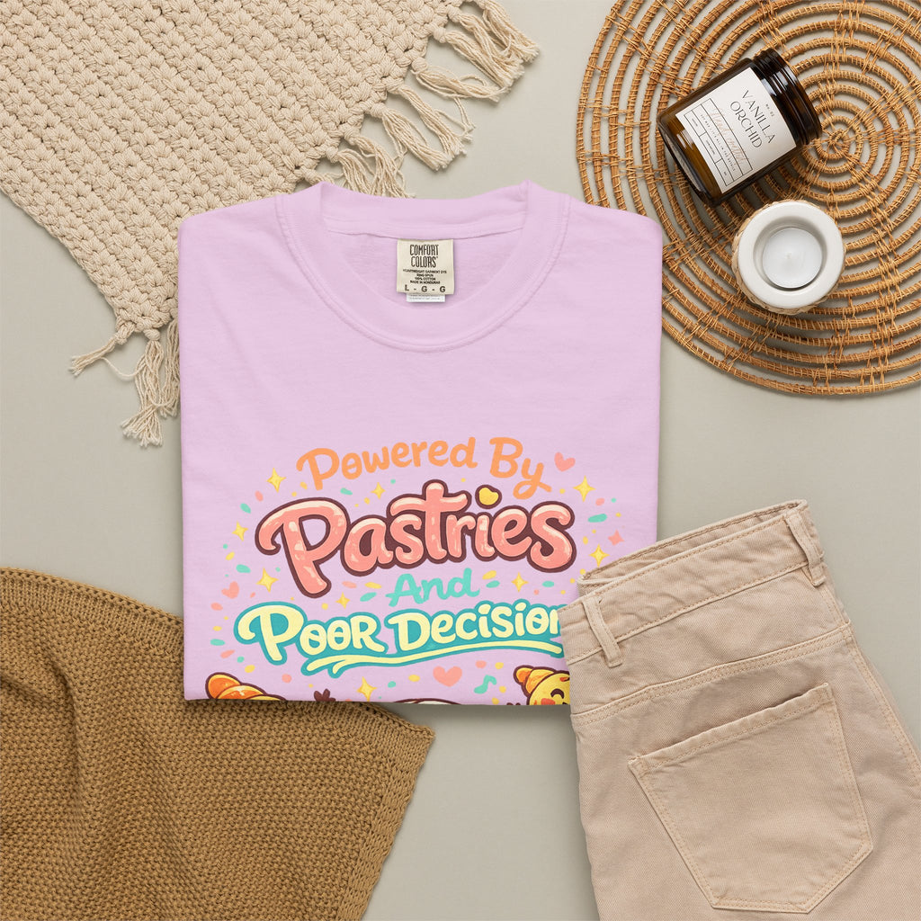 Pastry Power T-Shirt — “Powered by Pastries and Poor Decisions” Cute Baked Goods Graphic Tee