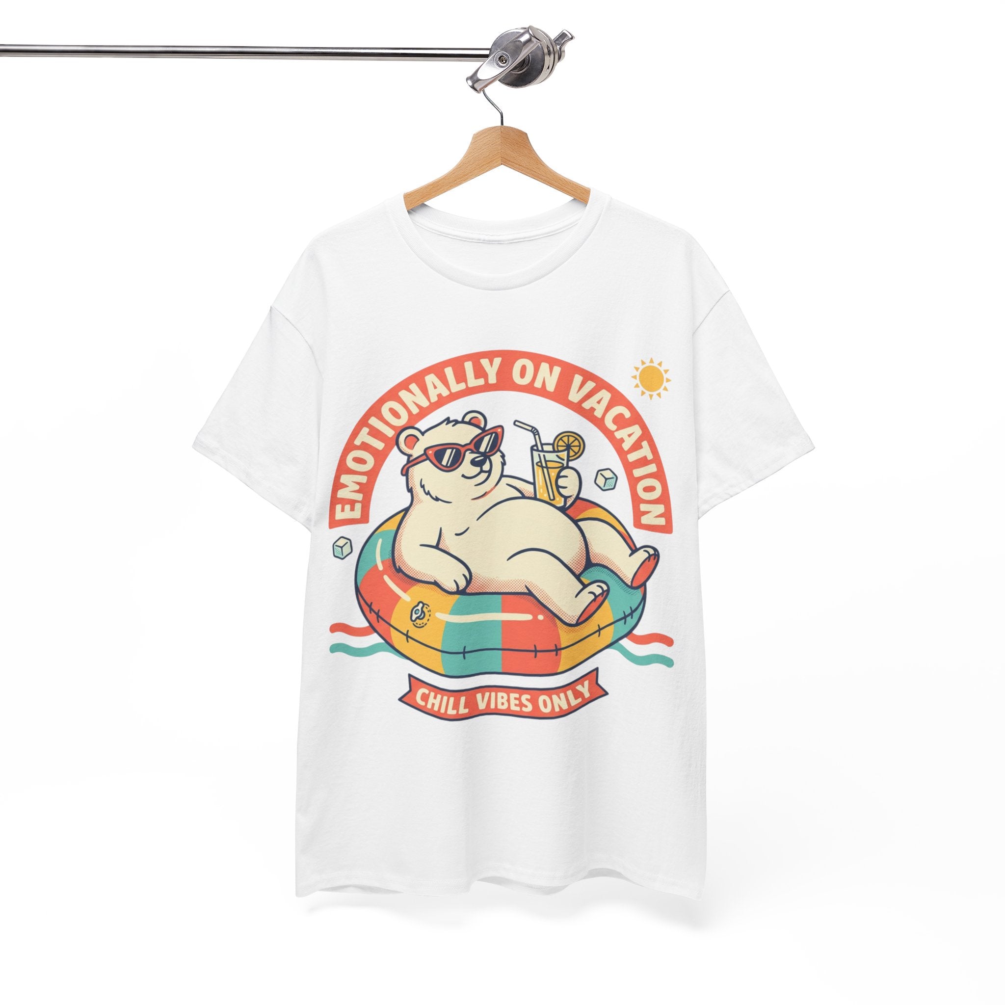 T-Shirt — "Emotionally On Vacation" Chill Vibes Tee (Back: Resting Rich Face)