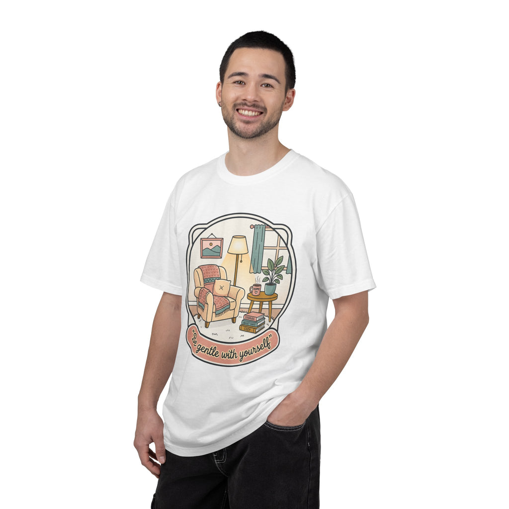 Be Gentle With Yourself T-Shirt — Cozy Living Room Self-Care Tee