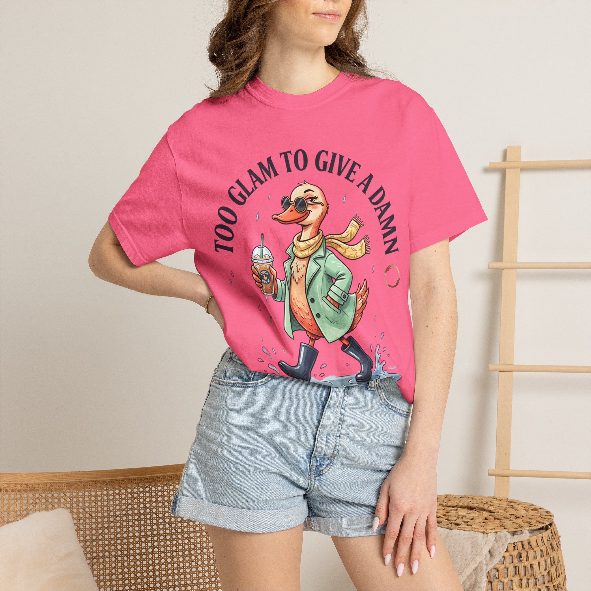 Duck Graphic T-Shirt — "Too Glam to Give a Damn" | No Ducks Given Back Print